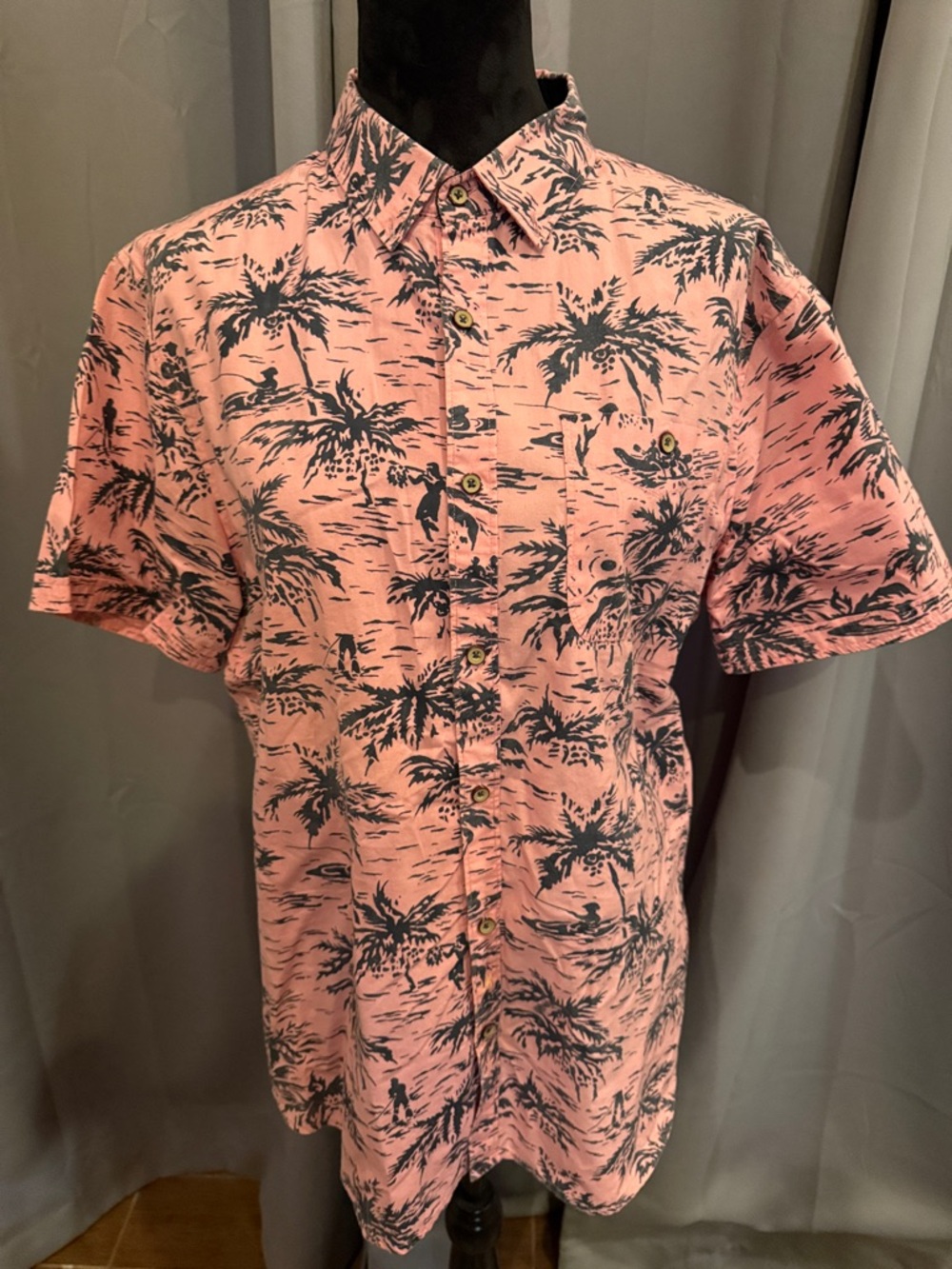 Men's Short-Sleeve Palm Print Button-Down Shirt - Pink